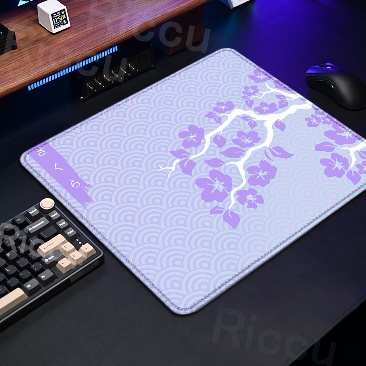 Korean Desk Setup - Fioletowa podkładka pod mysz Sakura do