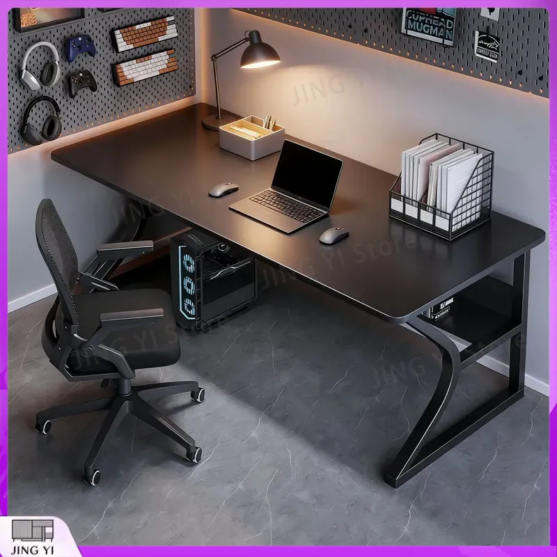 Desk Setup Black And Wood - Czarne biurko gamingowe do e-sportu, regulowane