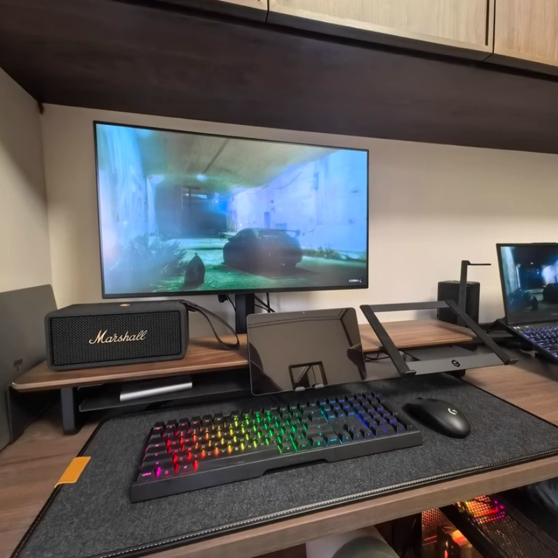 Desk Setup Black And Wood - Modułowy podstawka pod monitor Ergonomiczny organizer