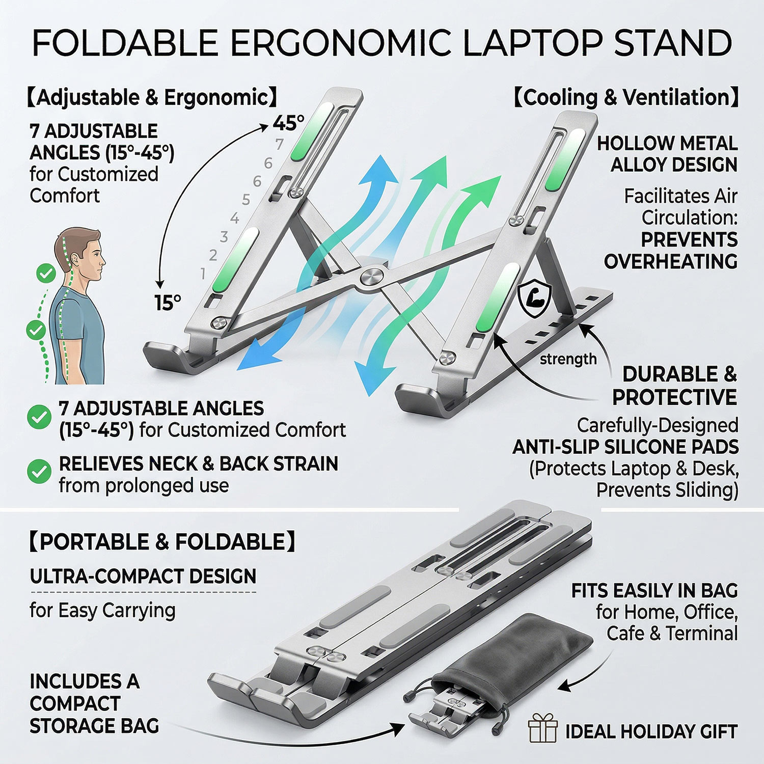 Desk Setup Macbook - Metalowy przenośny składany stojak na laptopa,