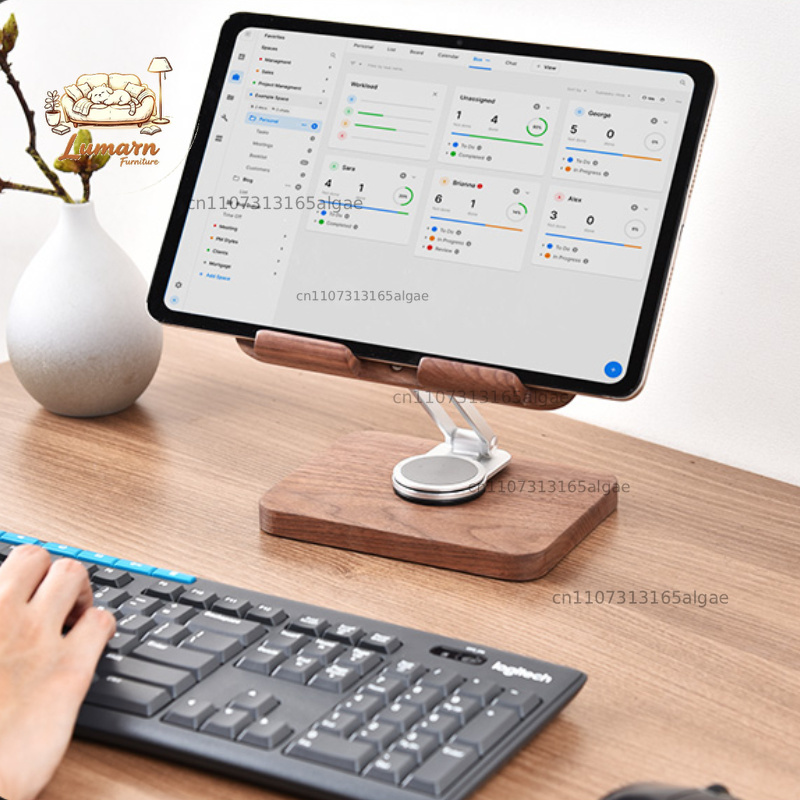 Podstawka pod iPad z drewna or – Desk Setup Black And Wood recenzja i cena
