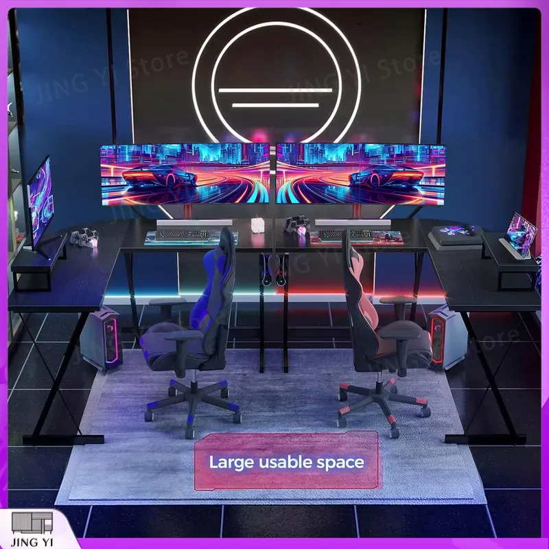 Biurko gamingowe w kształcie l – Desk Setup Black And Wood recenzja i cena